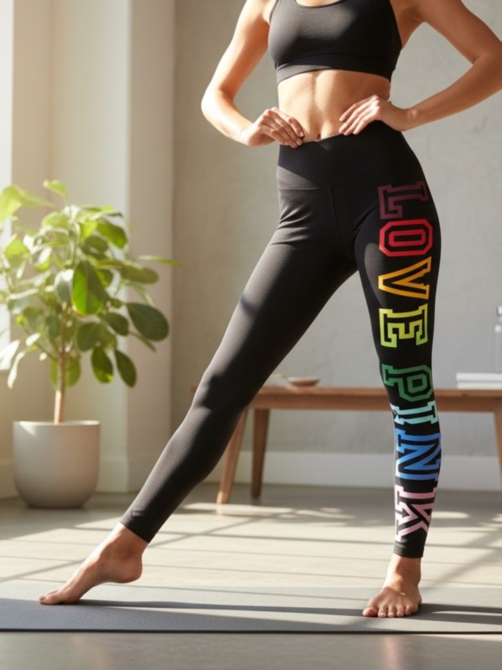 NWT Victoria's Secret PINK High Waist Cotton Full Length Leggings RainbowBlck XS